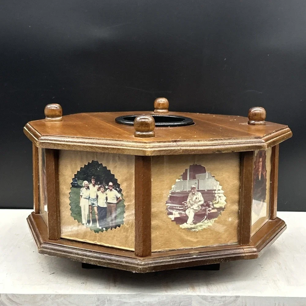 Vintage Wooden Octogan Photo Box Lazy Susan Photo Carousel. Grandma Core